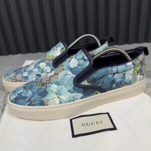 GUCCI Bloom Flower Print Blue GG Supreme Canvas Slip-on 8.5 G or 9 US 42.5 EU